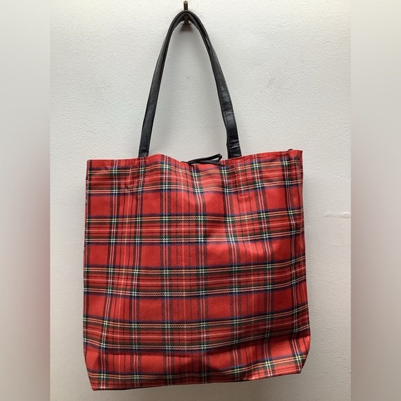 Plaid Tote Bag Red and Black Preloved - Picture 1 of 4